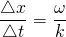  \[ \frac {\triangle x}{\triangle t} = \frac {\omega}{k} \] 