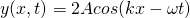  \[ y (x,t) = 2 A cos (k x - \omega t) \] 
